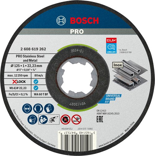 Bosch accessoires x-lock meule standard pour acier inoxydable 125x1x22,23mm, droit - 25 pièce(s) - 2608619262