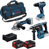 Ensemble combiné 3 pièces Bosch bleu perceuse-visseuse sans fil GSR 18V-65, marteau perforateur GBH 18V-26, meuleuse d'angle GWS 18V-11, 2x GBA 18V 5,0Ah-5,5Ah - 0615A500aj