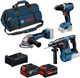 Ensemble combiné 3 pièces Bosch bleu perceuse-visseuse sans fil GSR 18V-65, marteau perforateur GBH 18V-26, meuleuse d'angle GWS 18V-11, 2x GBA 18V 5,0Ah-5,5Ah - 0615A500aj