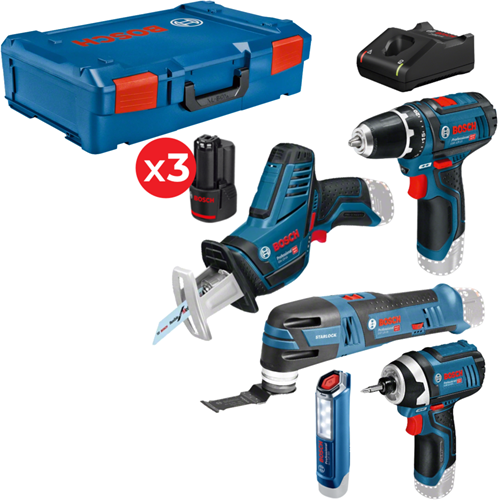 Ensemble combiné de batteries professionnelles Bosch 5 pièces 12v 3x 2,0ah en xl-boxx - 0615990n1d