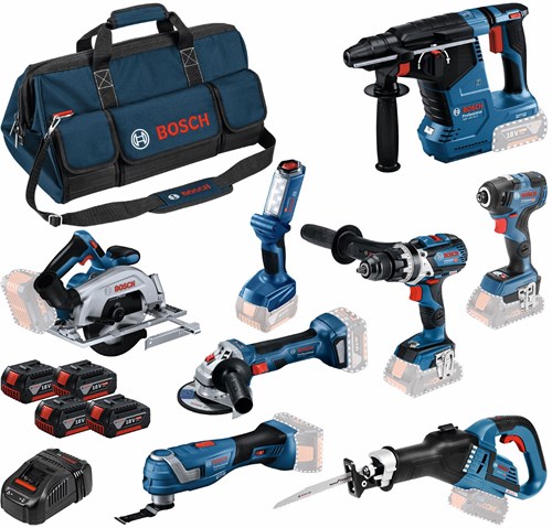 Trousse à outils Bosch bleu 8 18v | pack combo 4 x 5,0ah + chargeur | en sachet - 0615a5004a