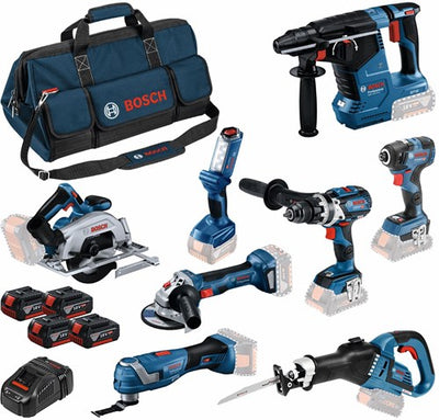 Trousse à outils Bosch bleu 8 18v | pack combo 4 x 5,0ah + chargeur | en sachet - 0615a5004a