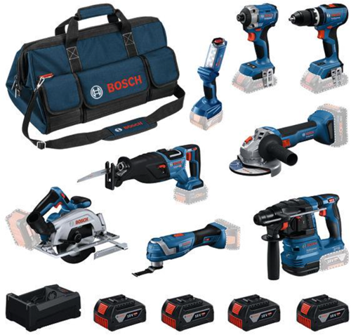 Trousse à outils Bosch bleu 8 18v | pack combo 4 x 5,0ah + chargeur | en sachet - 0615v00061