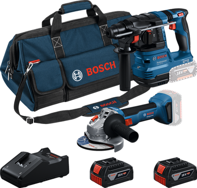 Kit outils à batterie bleu Bosch pack combiné 18v gws 18v-8 + gbh 18v-22 | 2x gba 18v 4.0 ah + chargeur gal 18v-40 - 0615v0003c