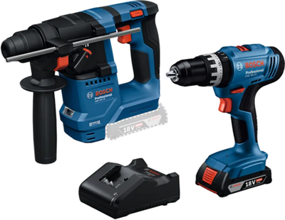 Bosch ensemble combiné bleu 18v perceuse à percussion sans fil gsb 18v-25 + perceuse à percussion gbh 18v-18 +1x2,0ah+gal 18v-20 - 0615a5007p
