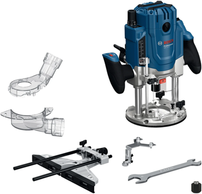 Routeur Bosch bleu gof 20-12 | y compris clé, guide parallèle, 2x pince de serrage, 2x adaptateur anti-poussière, 2x guide à rouleaux - 0601627220