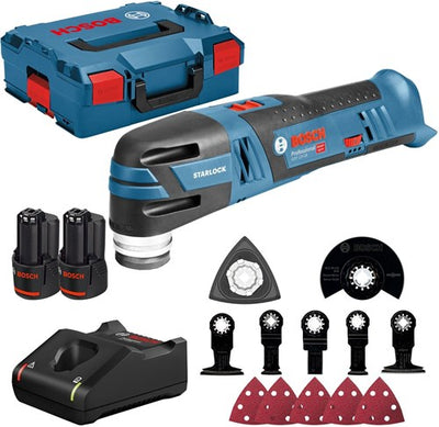 Bosch bleu gop 12v-28 | 12v | Li-ion | outil multifonction à batterie | ensemble | 2x batterie 3,0ah | Ensemble d'accessoires 12 pièces | l-boxx-06018b5006