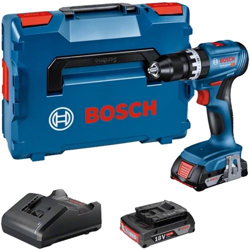 Visseuse et perceuse à percussion sans fil Bosch GSB 18V-45 bleue | 2 batteries 2,0 Ah + chargeur | en l-boxx - 06019k3303