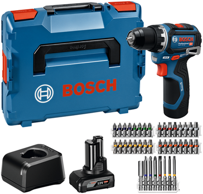 Perceuse sans fil Bosch bleue gsr 12v-32 | 1x gba 12v 2.0ah 1x gba 12v 4.0ah chargeur gal 12v-20 40 accessoires - 06019n7005