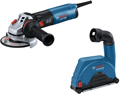 Meuleuse d'angle Bosch blue gws 14-125 125mm 1400w + hotte aspirante gde 115 125 fc-t - 0615a5004r