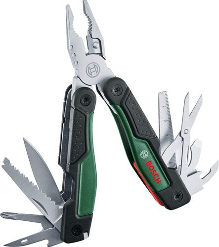 Bosch vert multi-outil 16-en-1 (multi-outil 16-en-1 (pince-aiguille, pinces, coupe-fil, 2x tournevis (sl4 6, ph), règle métrique, couteau, scie, lime, ouvre-bouteille, ouvre-boîte - 1600a02z98