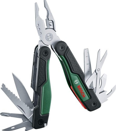 Bosch vert multi-outil 16-en-1 (multi-outil 16-en-1 (pince-aiguille, pinces, coupe-fil, 2x tournevis (sl4 6, ph), règle métrique, couteau, scie, lime, ouvre-bouteille, ouvre-boîte - 1600a02z98