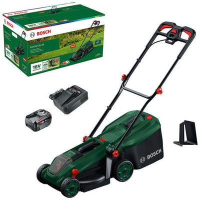 Bosch tondeuse à batterie verte rotak 18v-34 | y compris 1 batterie li-ion 18 v (4,0 ah) + chargeur al18v-44 + prise mulch - 06008b9n00