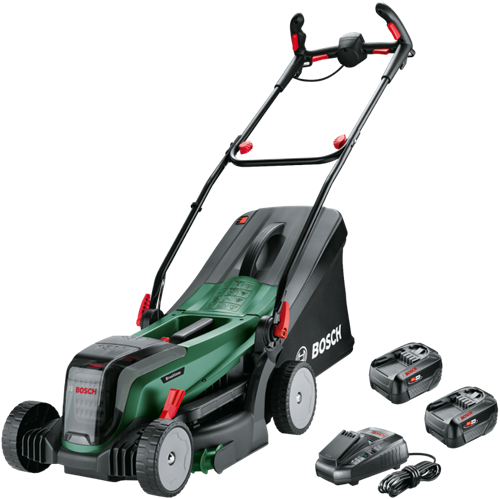 Tondeuse sans fil Bosch verte universalrotak | 2x18v-37-550 | 2 batteries 18 v li-ion 4,0 ah + chargeur al 1830 cv - 06008b9e00