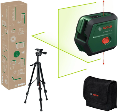 Bosch vert niveau avancé 2g ensemble laser à lignes croisées | batterie li-ion intégrée + mallette de rangement + trépied 1,2 m - 0603663gz1