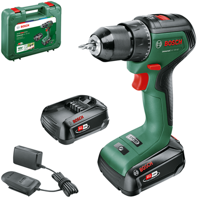 Perceuse universelle Bosch verte 18v-60 | perceuse sans fil avec deux réglages | 2 batteries 2,0 Ah + chargeur 06039d7002