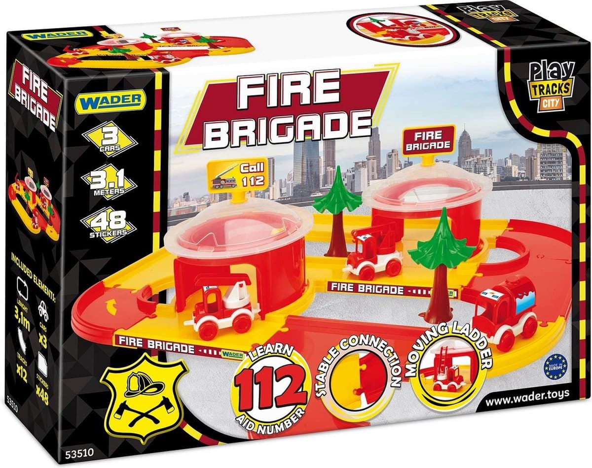 Caserne de pompiers avec 3 voitures et 3 mètres de routes