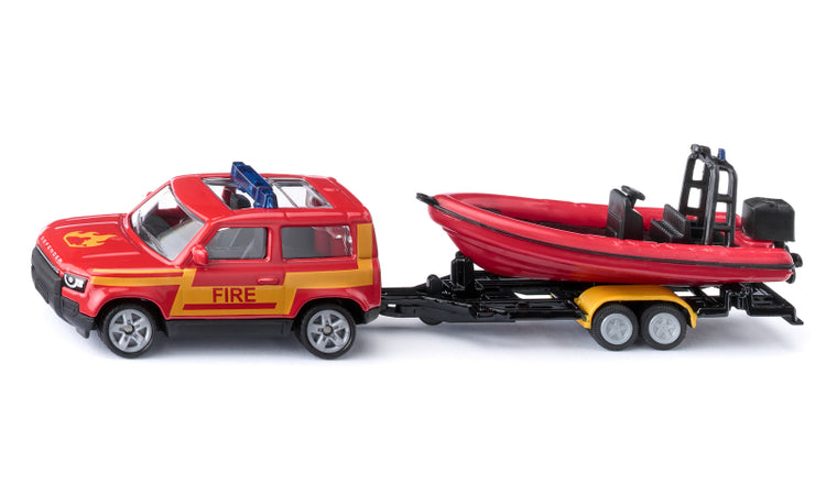 Camion de pompiers Siku Land Rover Defender avec bateau de sauvetage