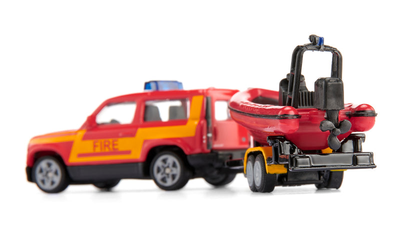 Camion de pompiers Siku Land Rover Defender avec bateau de sauvetage