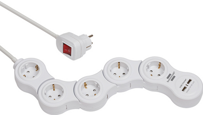 Prise de courant vario Brennerstuhl avec USB 5 prises blanc, 1,4m h05vv-f 3g1.5 - 1155350210