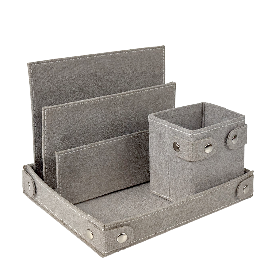 Support de bureau velours 3 pièces gris