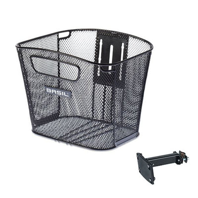 Basil Bold Front FM - Panier à vélo - Premièrement - y compris le support de tige FM de basilic - noir