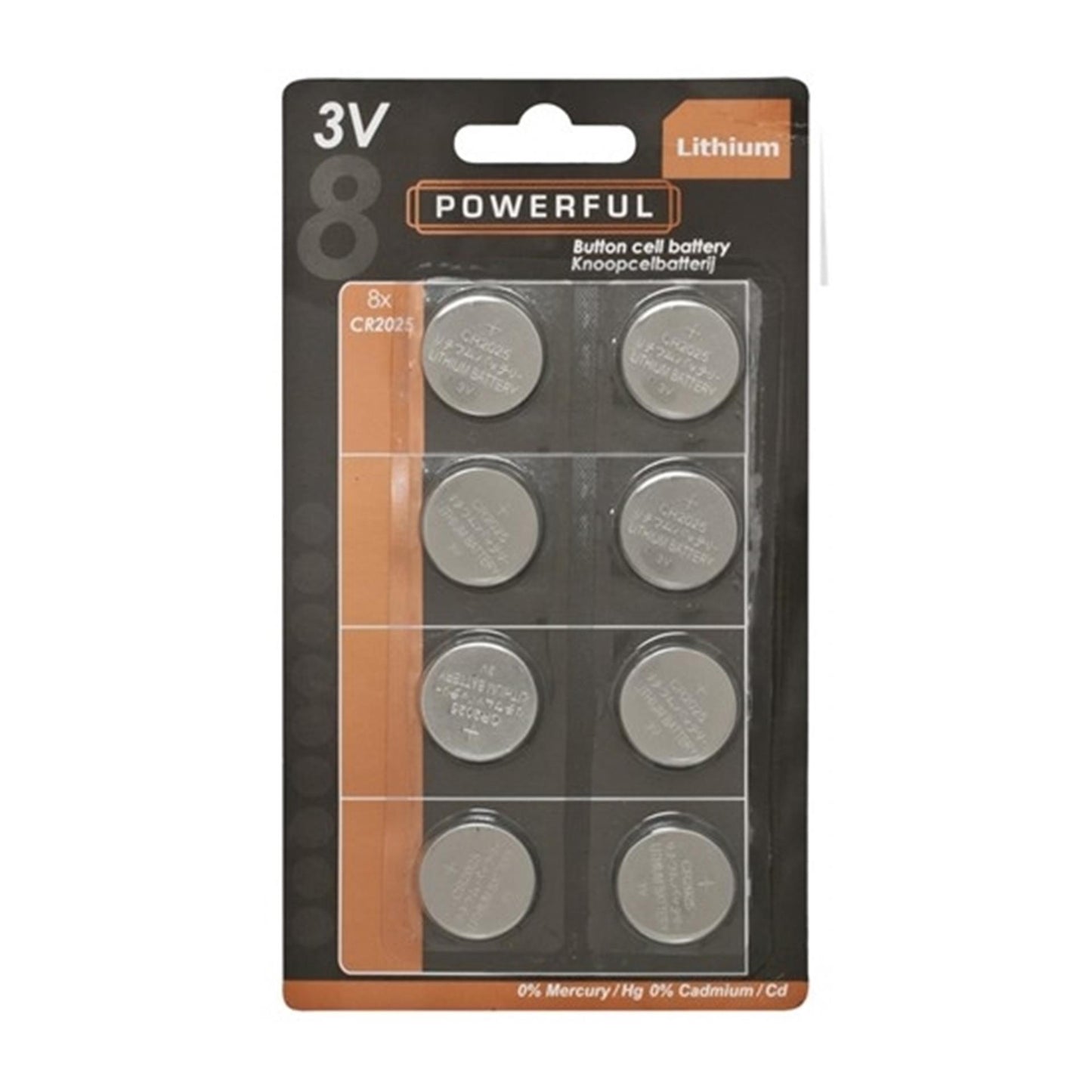 Pile bouton puissante cr2025, carte a 8 pièces.