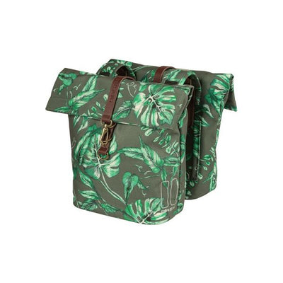 Basil Ever-Green sacoche double pour vélo, PET recyclé, fermeture pliante résistante à l'eau, cuir végétal, 28-32L, vert thym