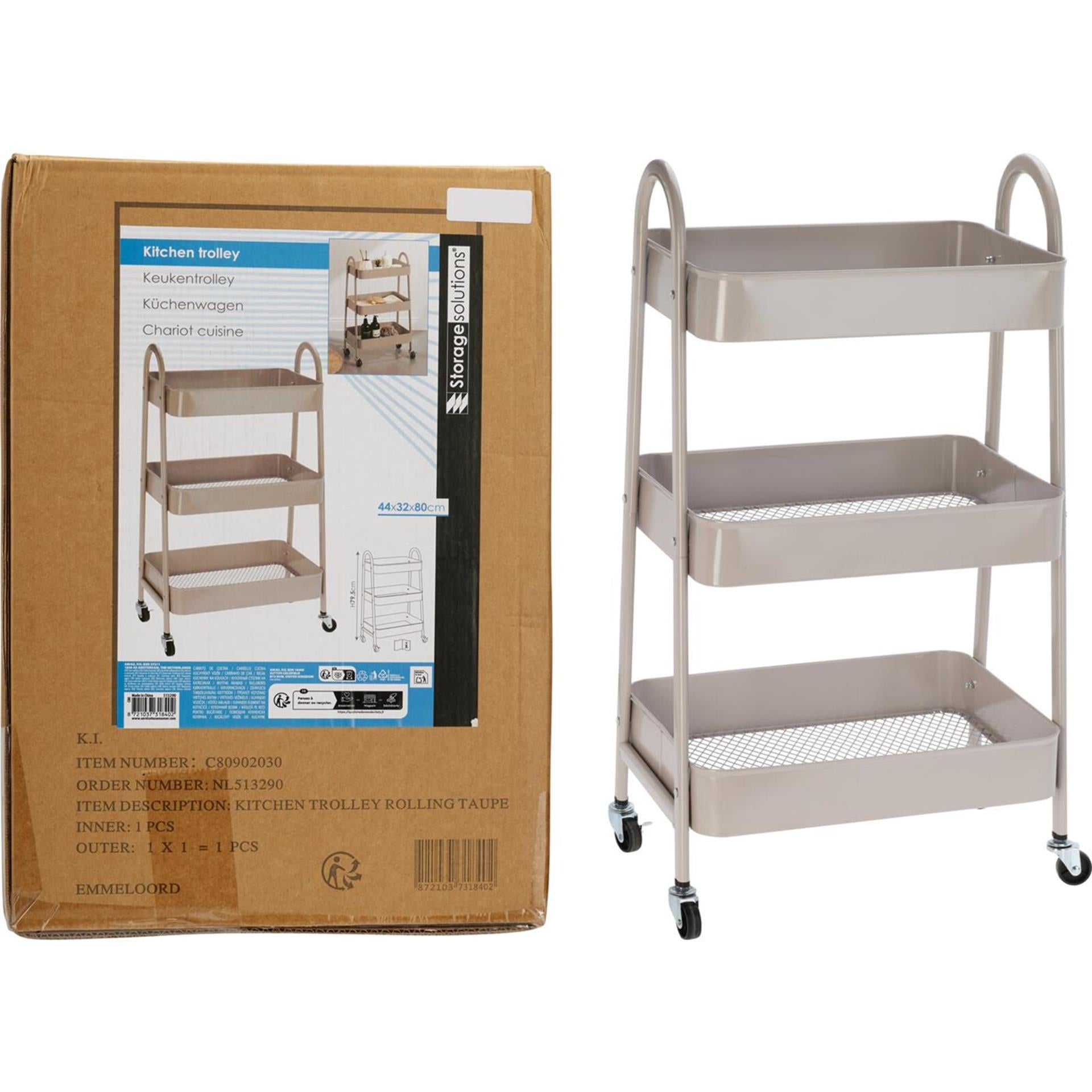 Solutions de rangement desserte de cuisine métal 3 étages taupe 32x45
