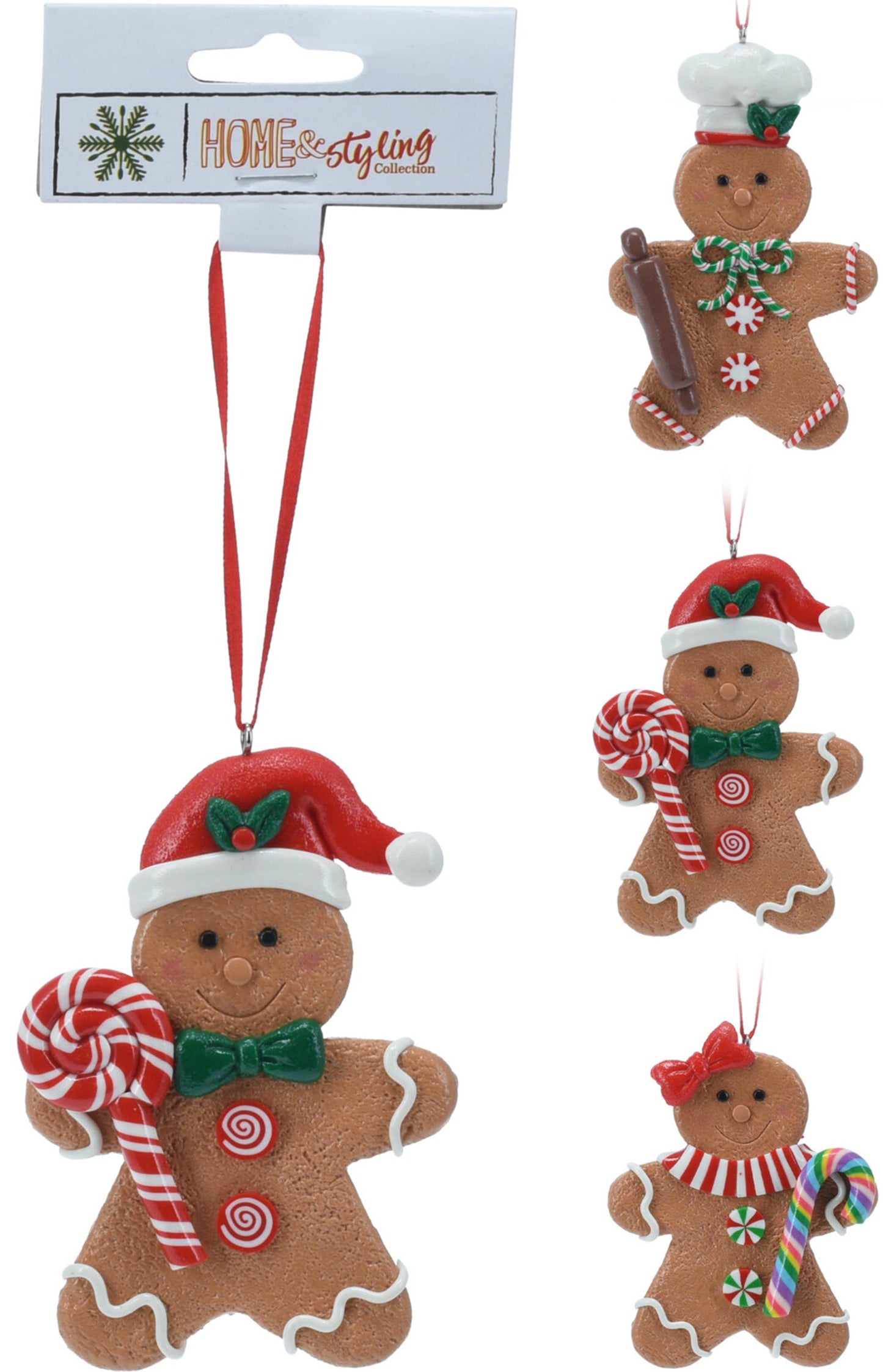 Home styling Pendentif de Noël bonhomme en pain d'épices 11cm poly
