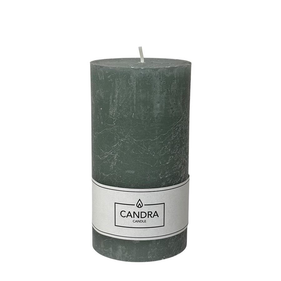 Candra bougie pilier rustique vert 130 68mm
