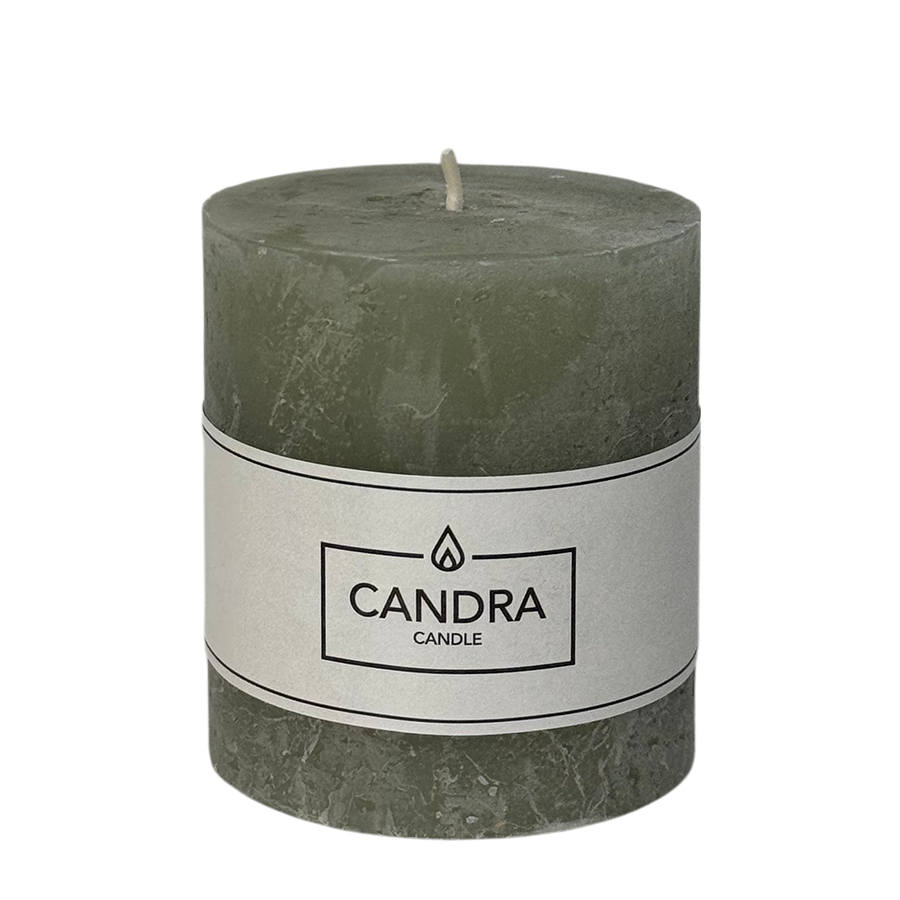 Candra bougie pilier rustique vert sauge 80 68mm