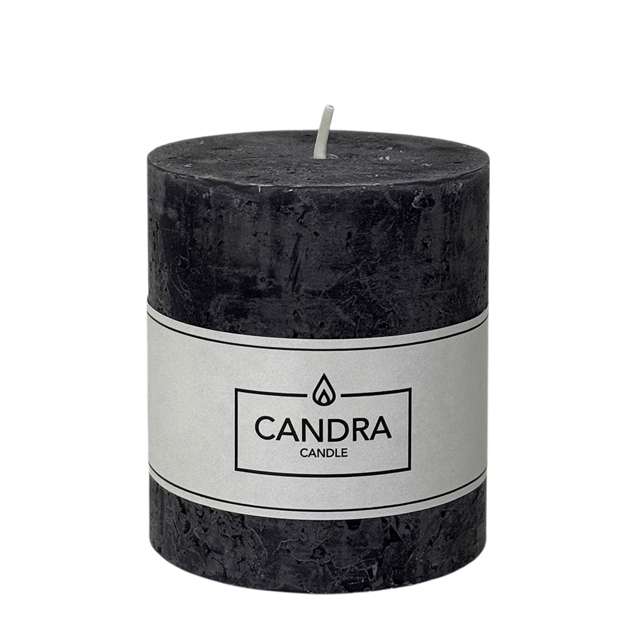Candra bougie pilier rustique noir 80 68mm