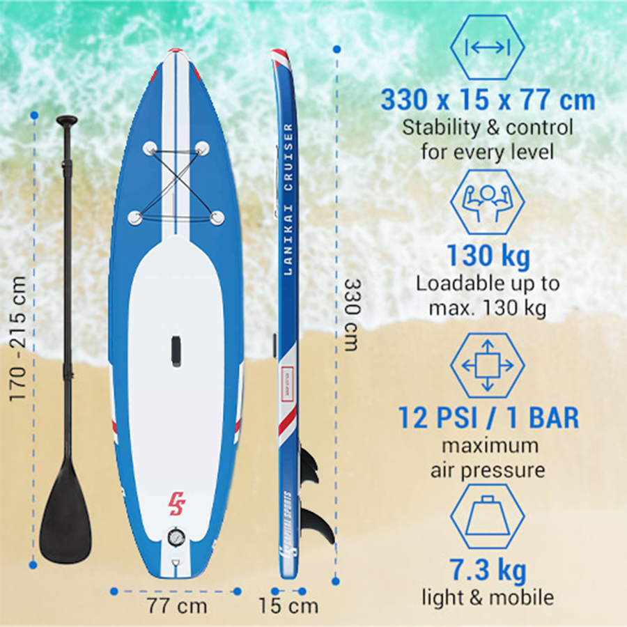 Abi capital sports sup board lanikai cruiser 10'8 rayures bleues