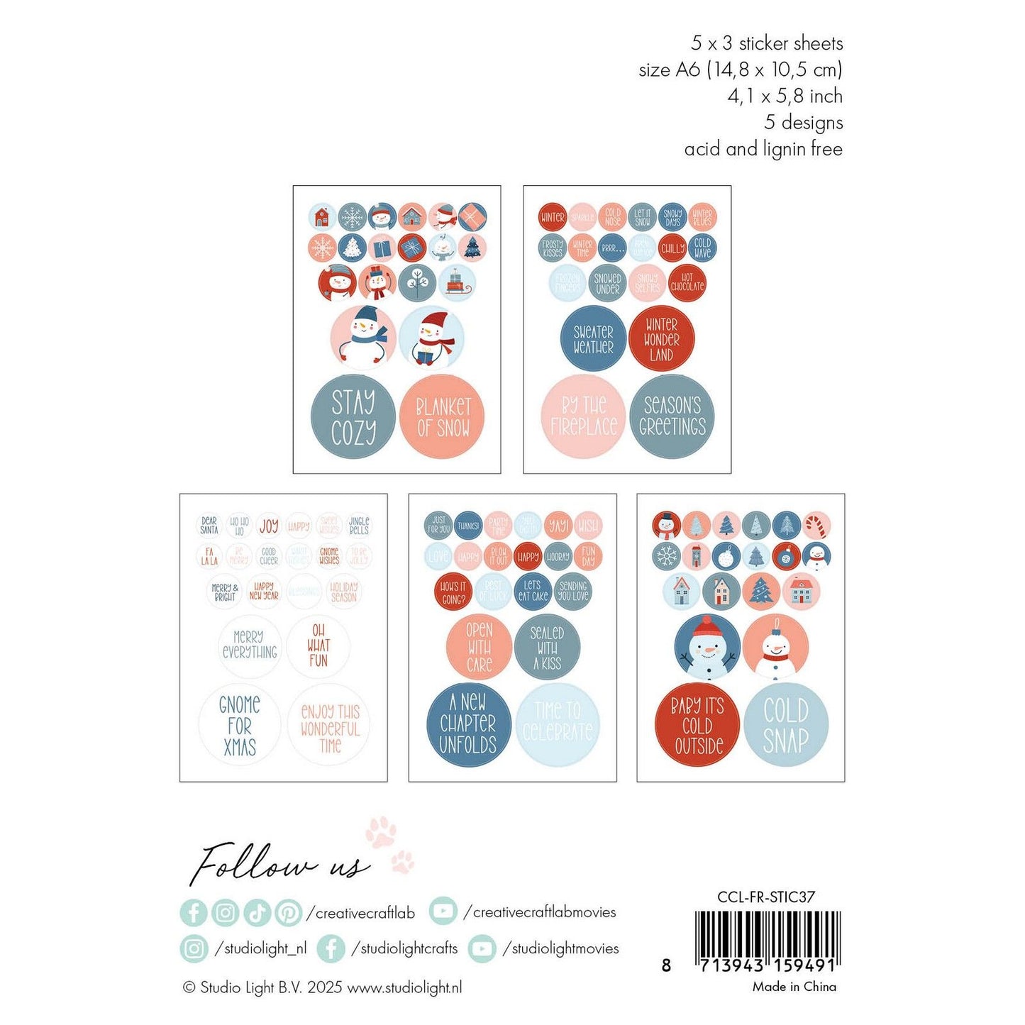 Creative Craftlab • Bloc de papier autocollant Friendsz hiver