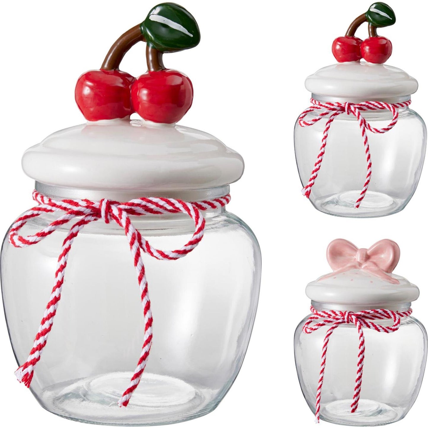 Pot de rangement en verre 1,2 l, style maison, nœud cerise