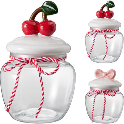Pot de rangement en verre 1,2 l, style maison, nœud cerise