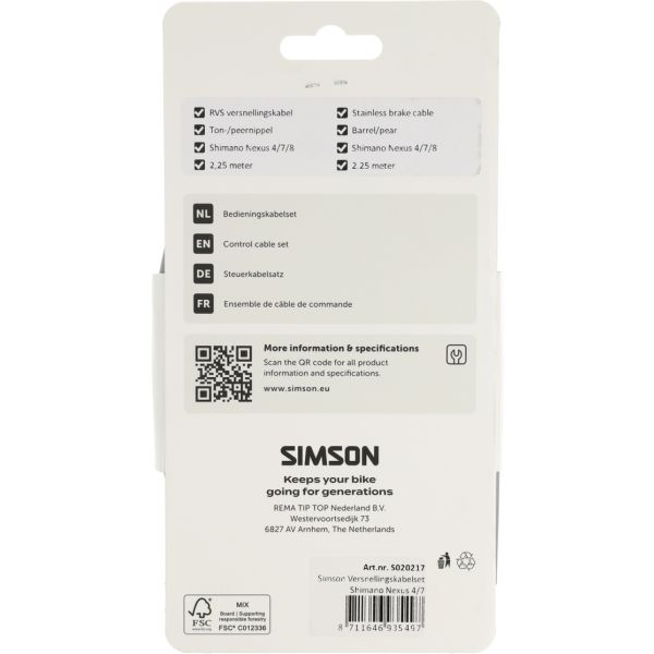 Jeu de câbles de vitesses Simson Shimano Nexus 4 7 8 gris acier inoxydable