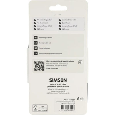Jeu de câbles de vitesses Simson Shimano Nexus 4 7 8 gris acier inoxydable