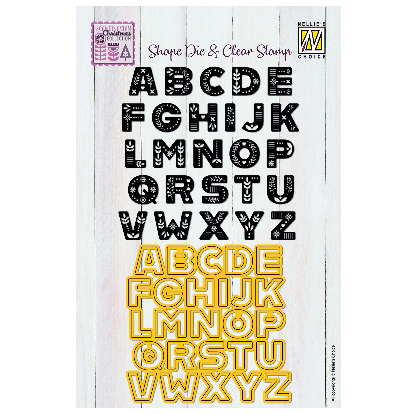 Le choix de Nellie • Matrices de forme, tampon transparent, lettre majuscule de l'alphabet scandinave, 26 pièces.