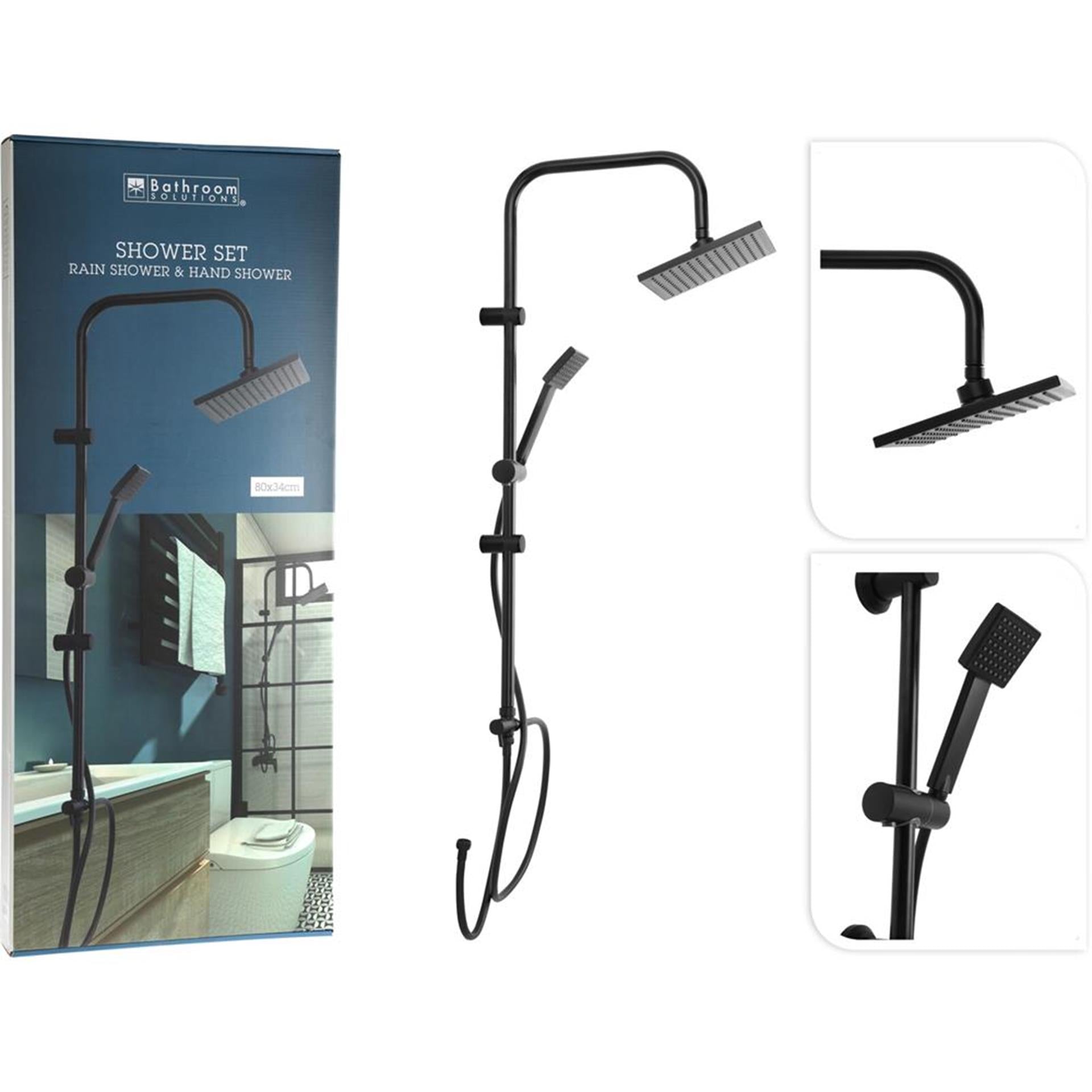 Solutions de salle de bain set de douche avec douche à effet pluie noir mat