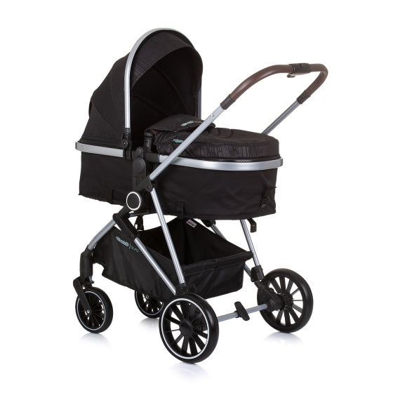 Chipolino Aura pliable 3-en-1 Pram avec sac à couches Obsidian noir argent