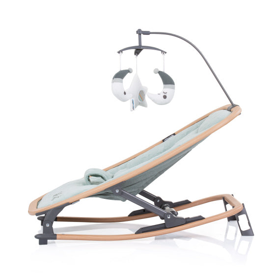 Chipolino Velvet pliable chaise à bascule avec mobile Aloe Wood Mintgroen Beige