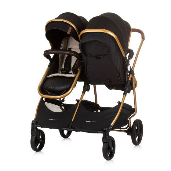 Chipolino Duo pliable Pram pour 2 obsidienne or noir