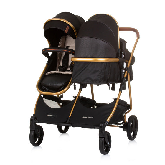 Chipolino Duo pliable Pram pour 2 obsidienne or noir