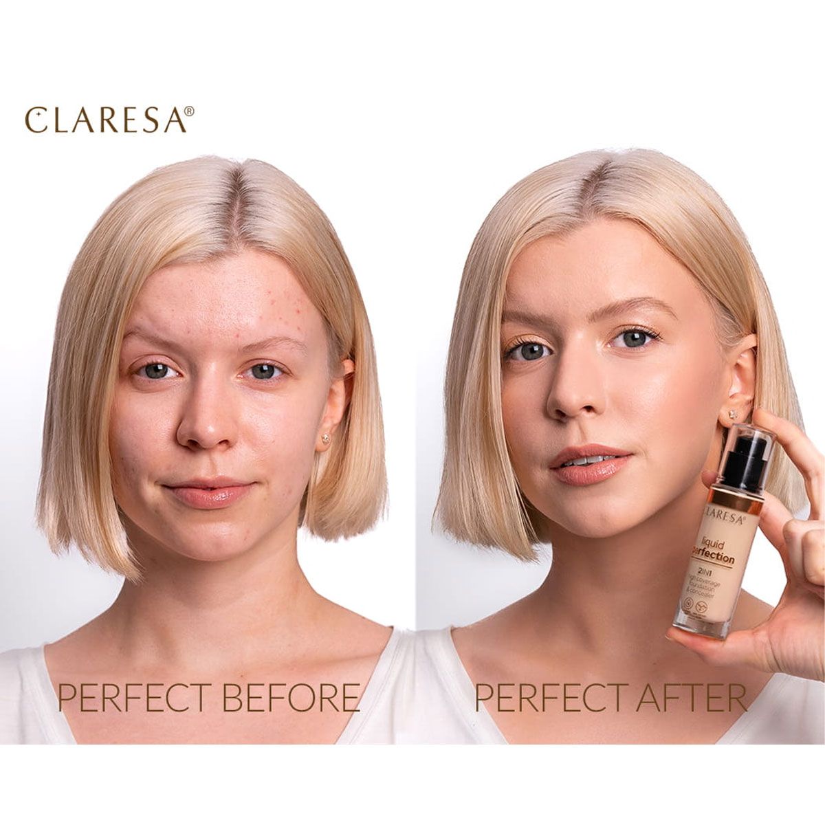 Claresa Claresa Liquid Perfection 2-en-1 Conceller et fondation 102 Médium chaud 18gr.