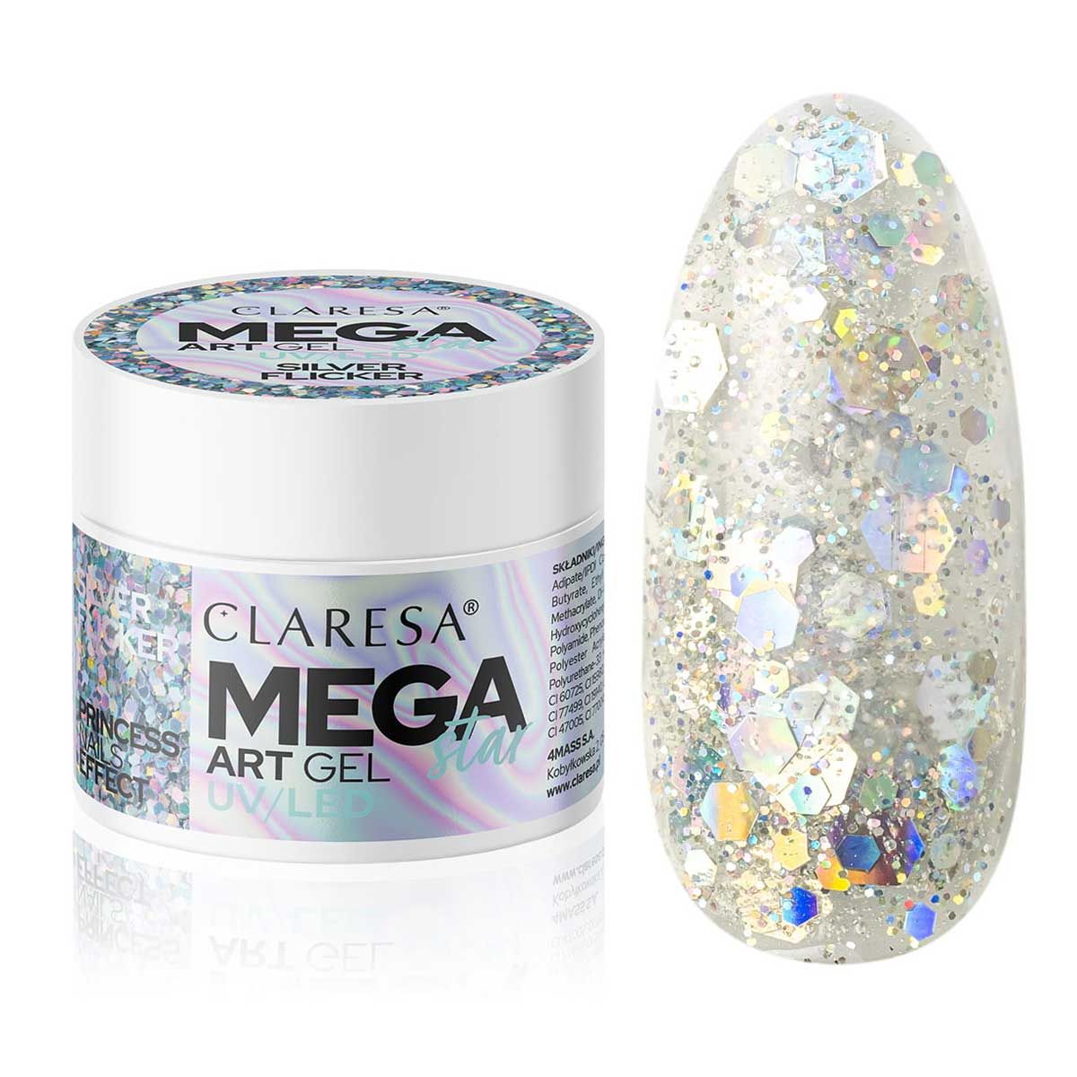 Claresa Claresa Megastar Silver Flicker UV LED Art Gel 10gr.
