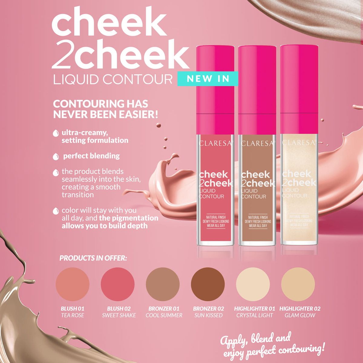 Claresa Claresa Cheek 2 Contour liquide de joue 01 Été cool 7gr.