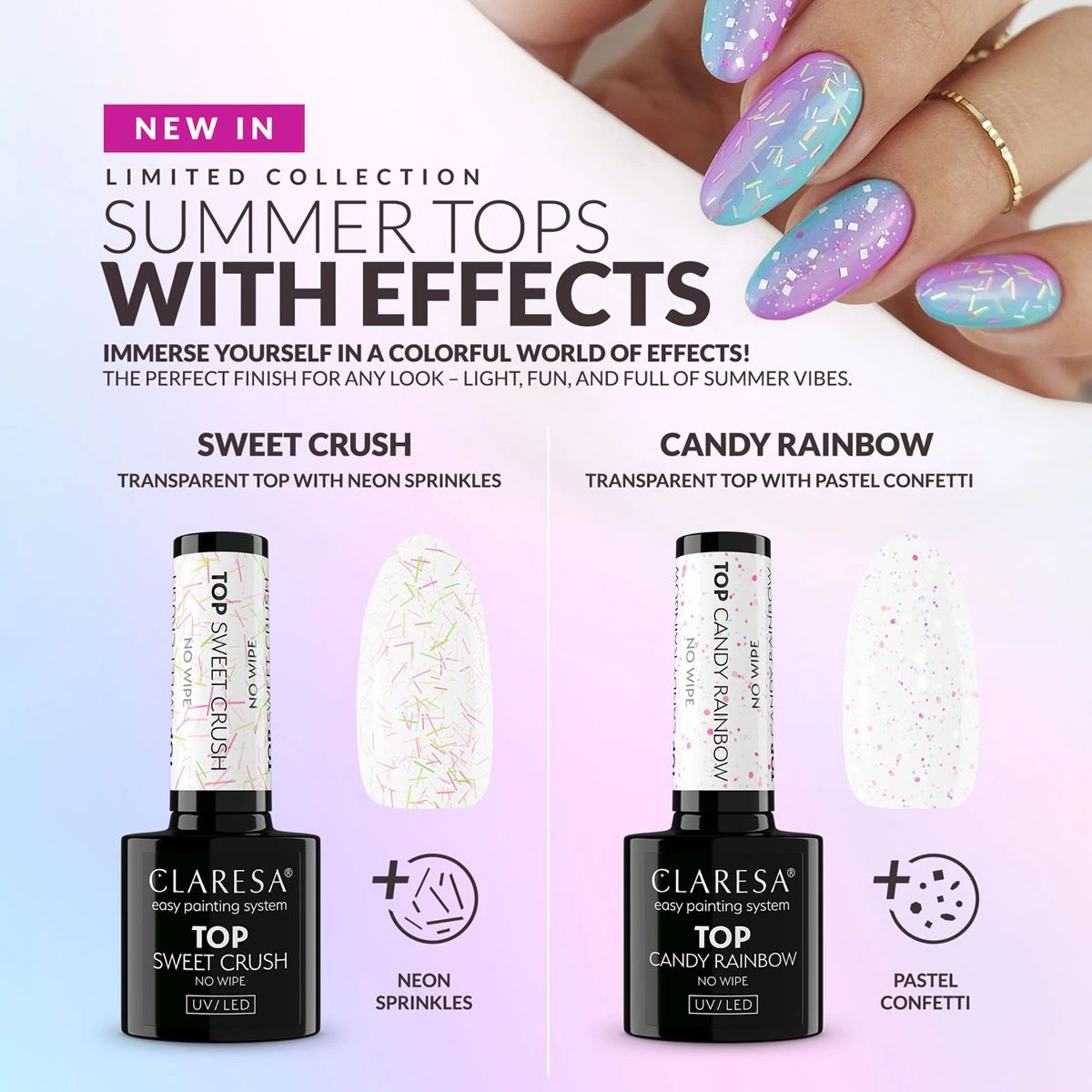 Claresa Top Coat Pas de bonbon en ciel arc-en-ciel 5ml