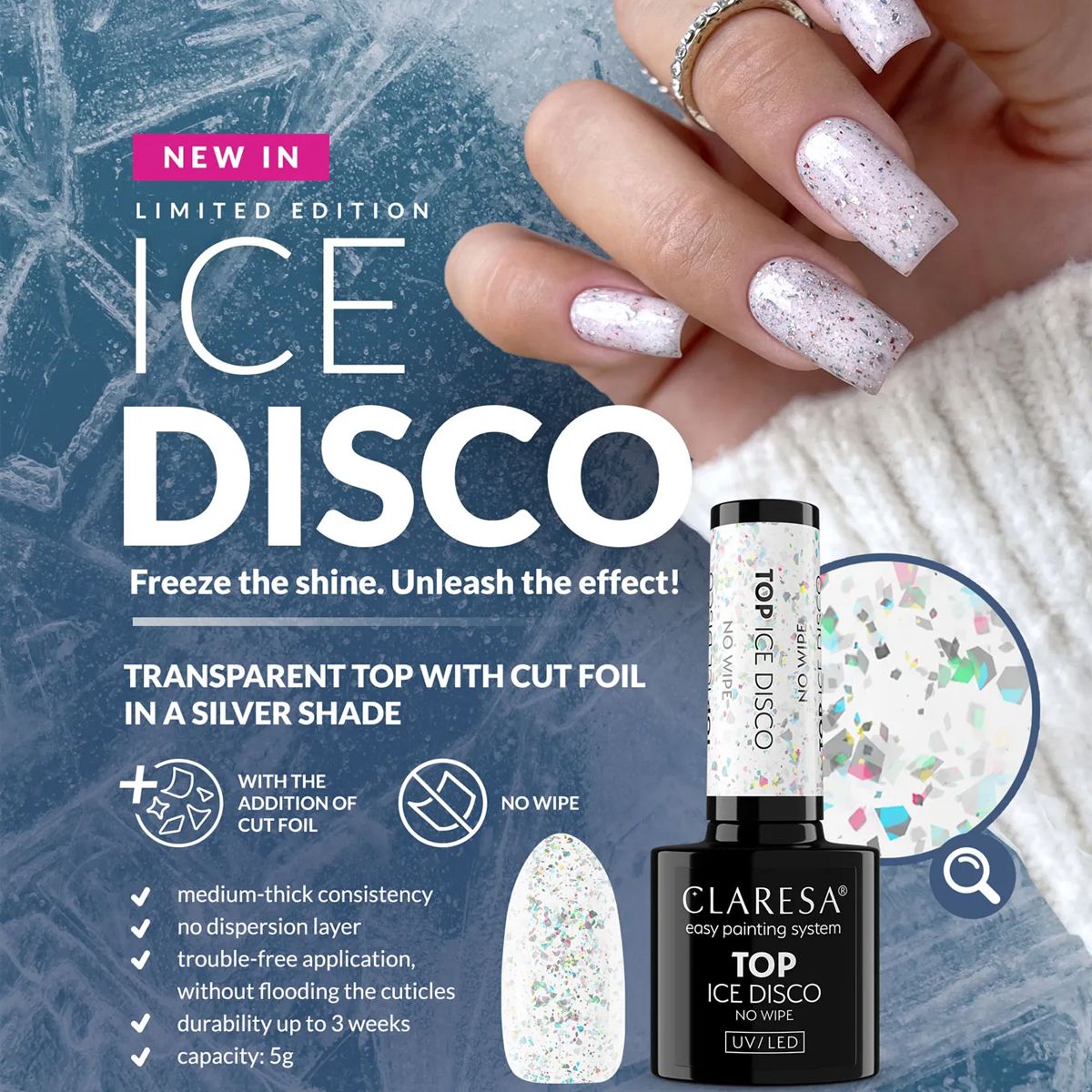 Claresa top coat sans lingette glace disco 5ml